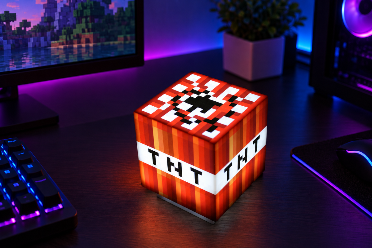 Lámpara TNT en ambiente gamer