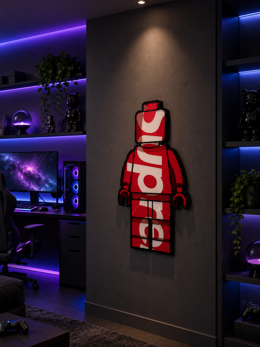Cuadro Lego Supreme en setup gamer